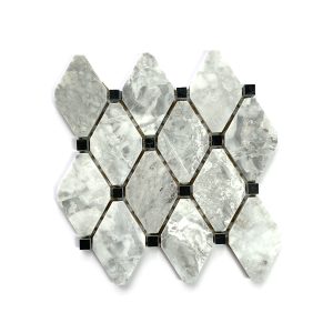 Carrara with Black Marble Dots Rhomboid Floor Mosaic Tile Backsplash Wall